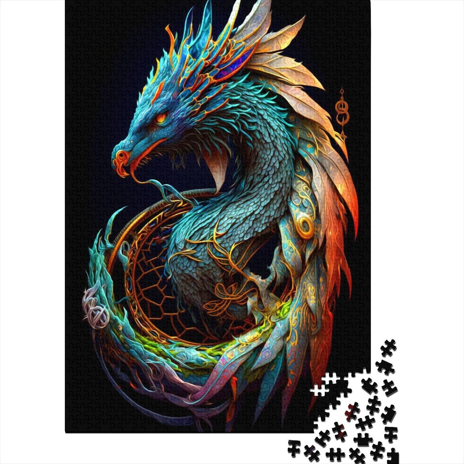 1000 Pieces Jigsaw Puzzles for Adults Colorful Dragon Square Jigsaw Puzzles, for Adults And Teenager, Wooden Puzzles Home Art Decor 1000pcs (75x50cm)