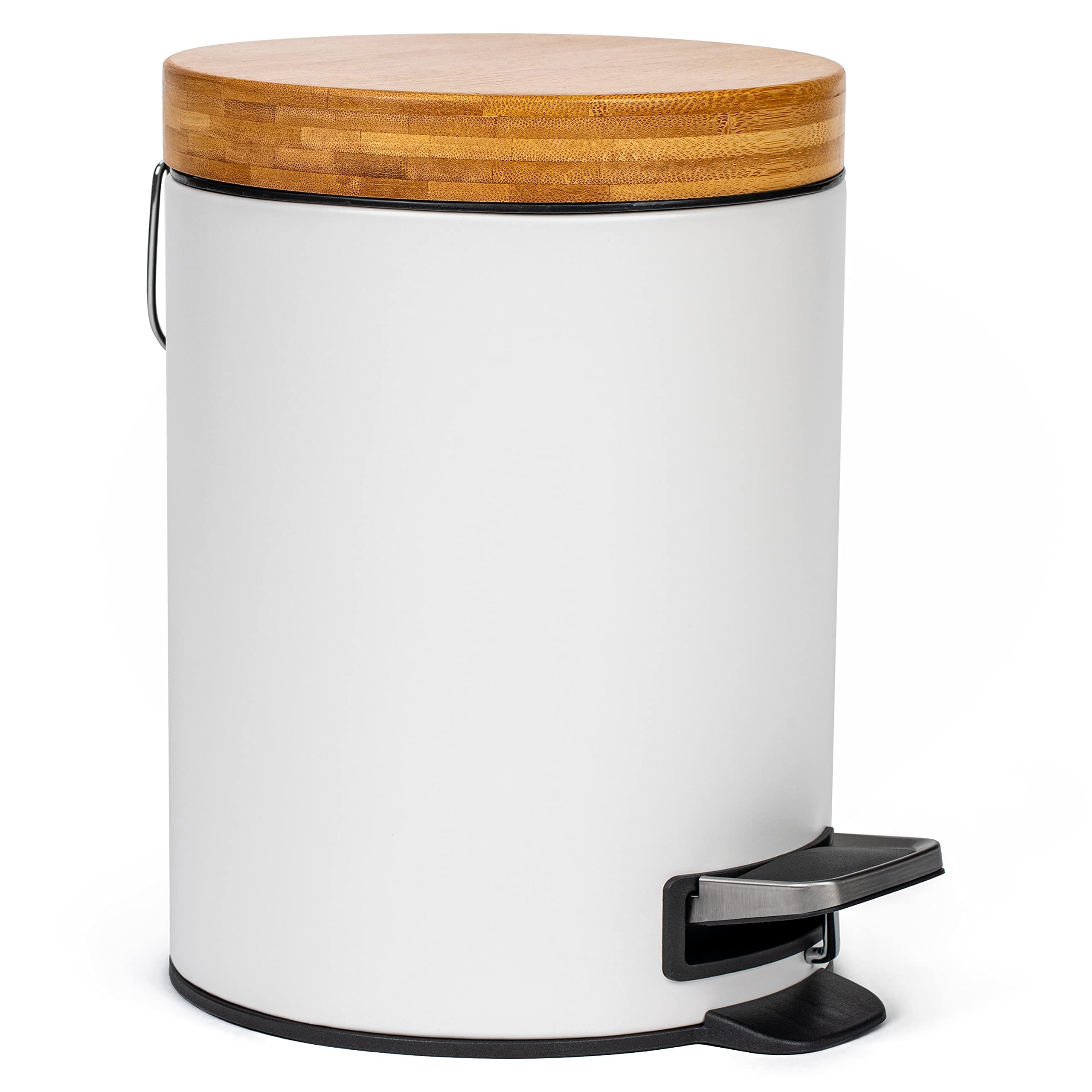 Kazai. 5L Designer Bathroom Bin | Superior Bamboo | Soft Closing | Anti-Finger | White