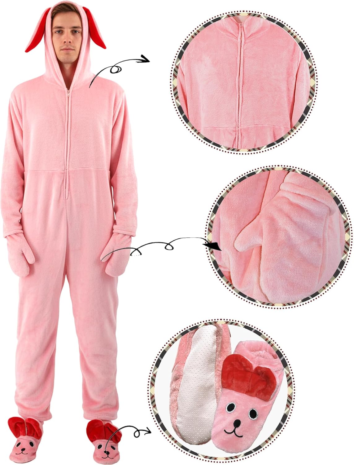 Poboola Christmas Pink Bunny Suit Story Costume Adult Xmas Unisex Union Pajama Halloween Cosplay Costumes