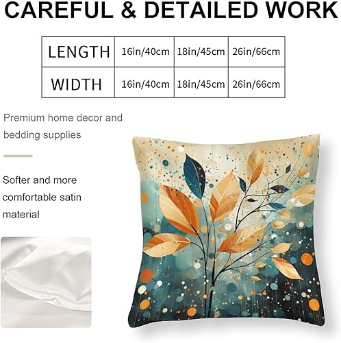 Miniatura 2 de Fundas de almohada de satén con hojas de otoño de color verde azulado dorado con lunares para Acción de Gracias, otoño, Halloween, funda de almohada