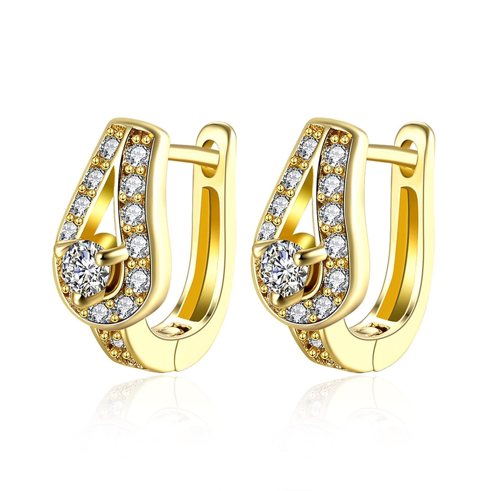 KnSam Pendientes de oro amarillo de 18 quilates para mujer, pendientes de aro "U" con diamante creado en laboratorio, Au 750 pendientes para mujer pequeños, oro