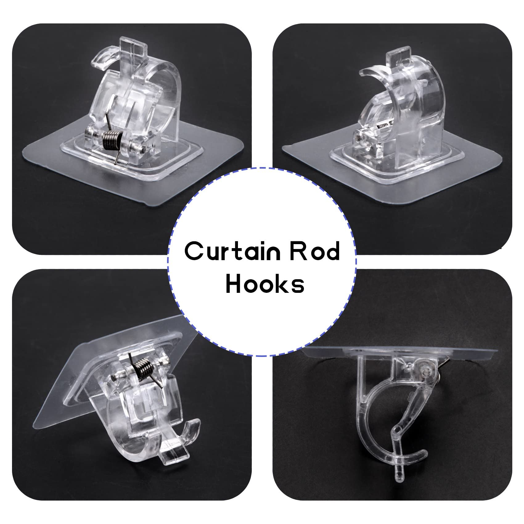 Pasuihcay 10PCS Self Adhesive Curtain Rod Holders No Drill Curtain Rods Brackets No Drilling Nail Free Adjustable Hooks -2, Transparent