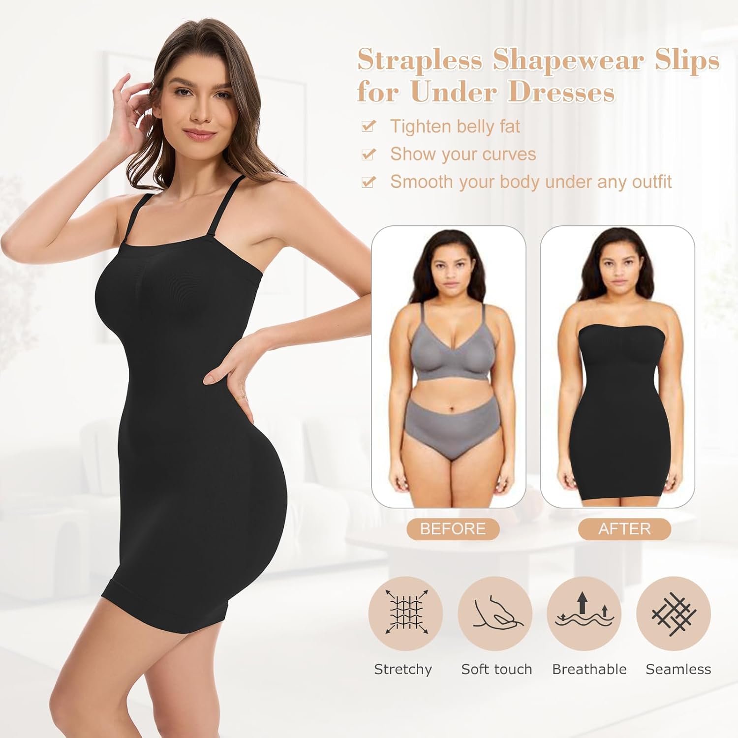 Strapless Shapewear Slips for Under Dresses Tummy Control Shapewear Dress Slip Seamless Slimming Body Shaper - Image 4