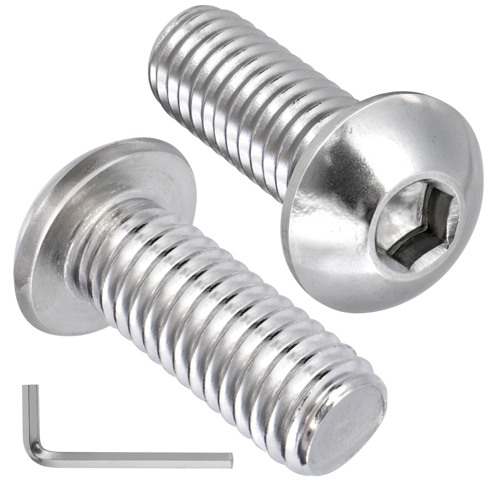 VGBUY 22Pcs 3/8-16 x 1/2" Button Head Socket Cap Bolts Screws, 304 Stainless Steel 18-8, Allen Hex Drive, Bright Finish, Fully Threaded, Hex Spanner