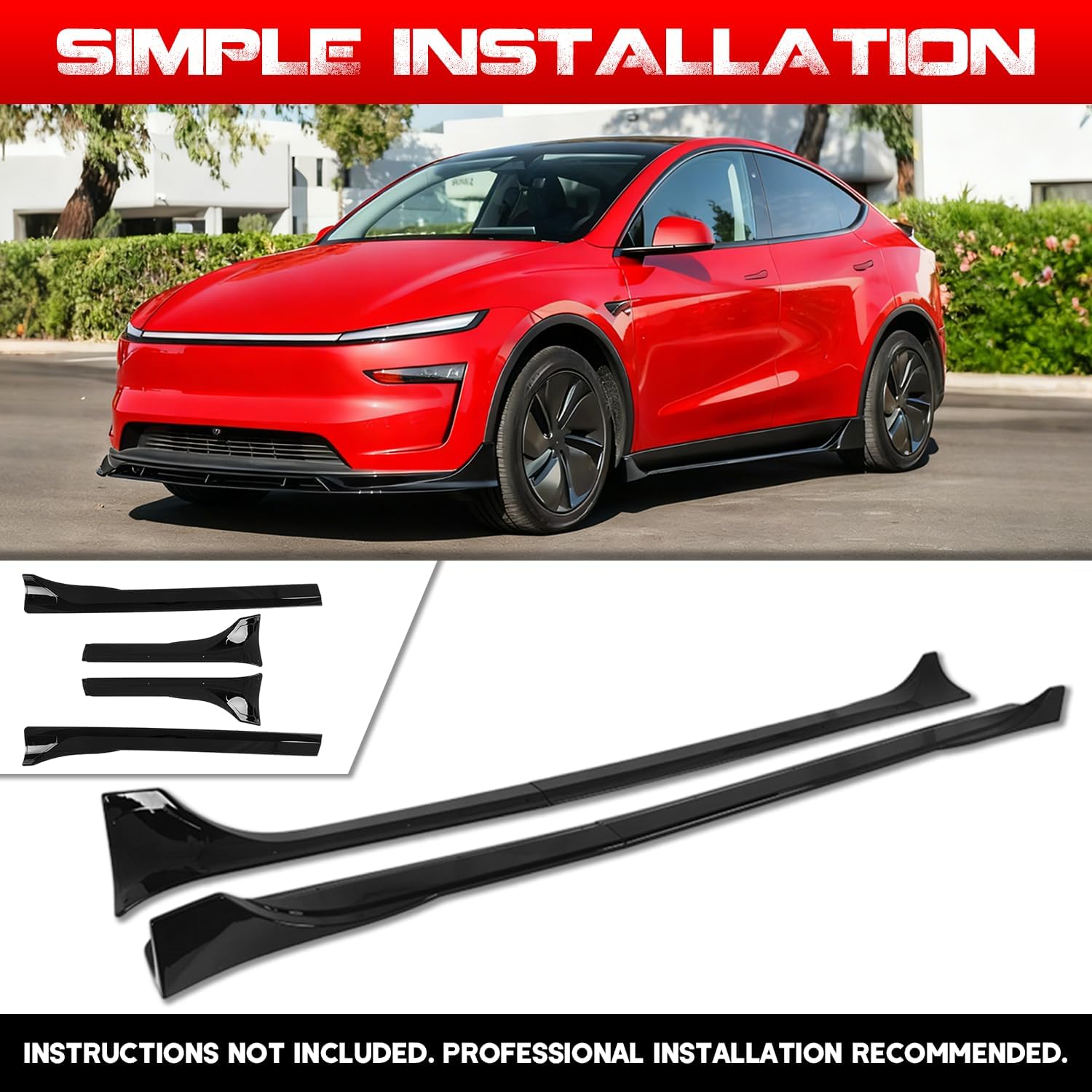 Side Skirts for Tesla Model Y Juniper 2025-2026, 4 Pcs ABS Plastic Side Skirt Extension Splitter Rocker Panel for Tesla Model Y Juniper Accessories Body Kit (Glossy Black)