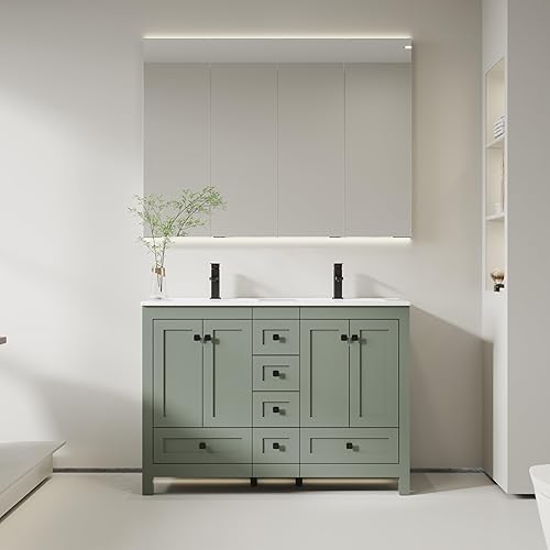 Miniatura 68 de eclife Tocadores de baño de 30 pulgadas con lavabo, moderno gabinete de almacenamiento de baño de madera gruesa con fregadero empotrado, drenaje