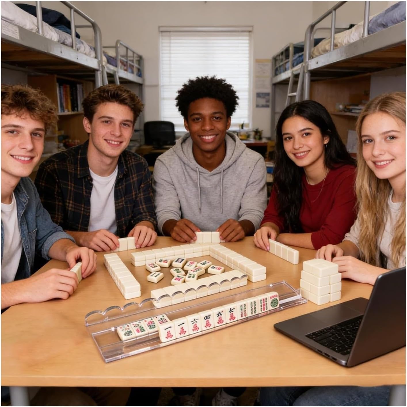 Scalloped Mahjong Racks, 20 Inch Acrylic Tile Rack with Built-in Magnet Pusher, No-Slip Hold for American and Chinese Mahjong Game, Portable Game Room Accessory for Family Travel Seniors(1 Piece)