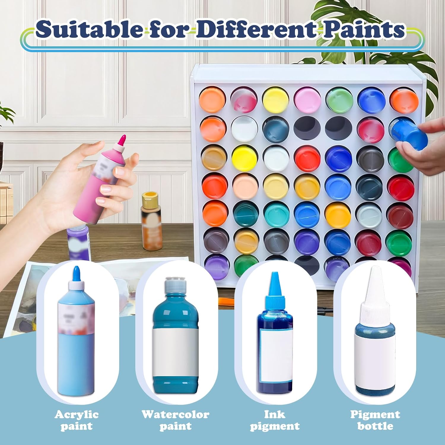 49 Holes Painting Bottle Organizer Storage Tower, Vertical Painting Bottle Holder Rack, Wall-Mountable Art Craft Supply Storage Stand for Studio Painter (White)