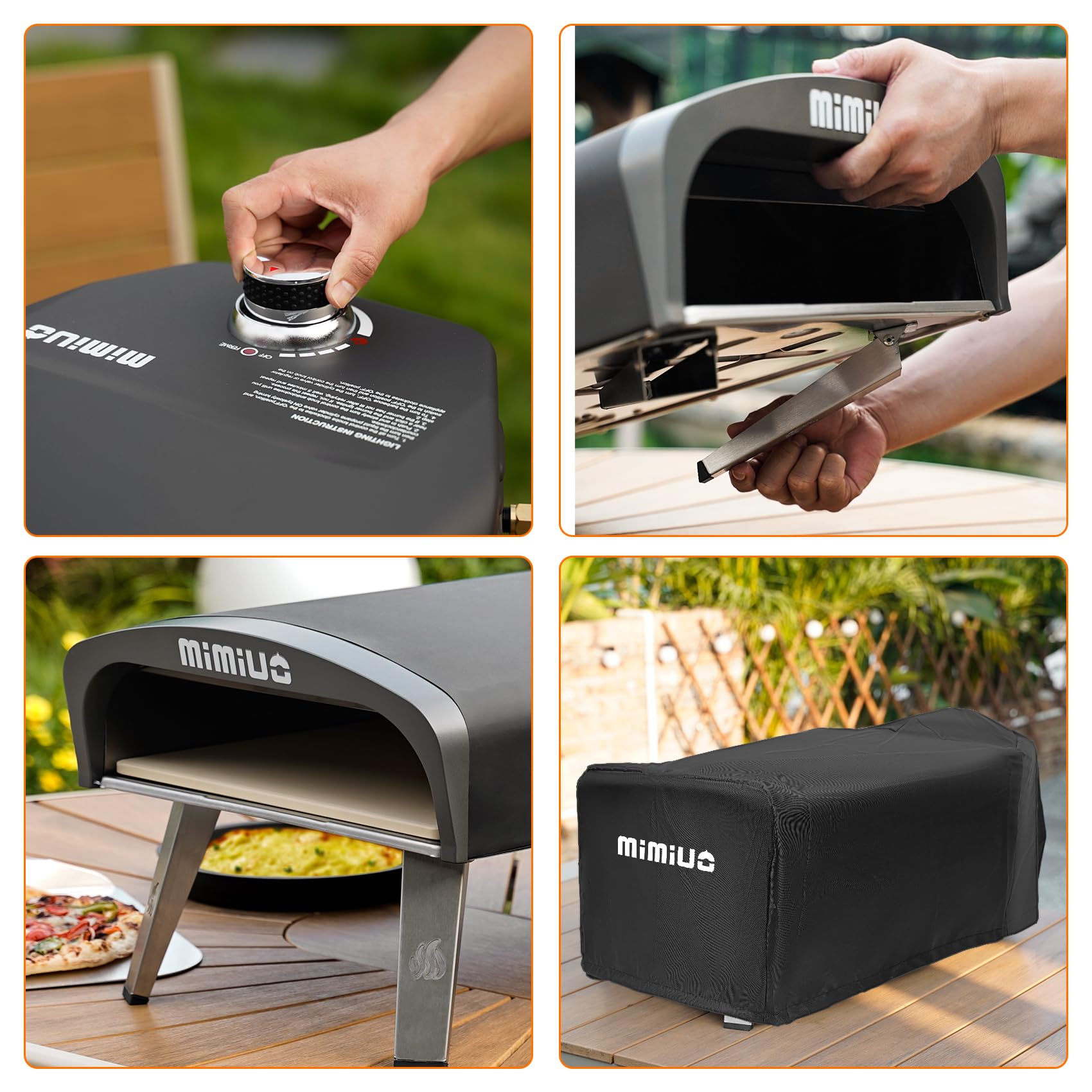 Mimiuo Gas Pizzaofen mit Pizzastein und Pizzaschaufel, mobiler Pizzaofen, Tragbar Pizza Ofen für Terrasse und Balkon, Pizzaofen für den Garten, outdoor, Gas Pizza Oven, Schwarz