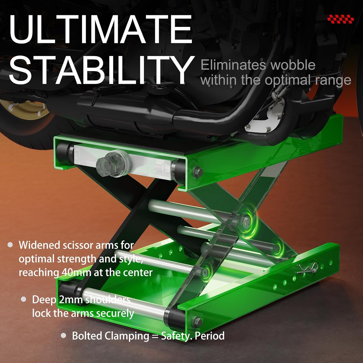 Aluminum Motorcycle Scissor Lift Jack, 1,100LBS Heavy Duty Dirt Bike Stand with Upgraded M16 Screw & Double Reinforcement Shafts, Non-Slip Rubber Pad Saddle for ATV Cruiser (Green)