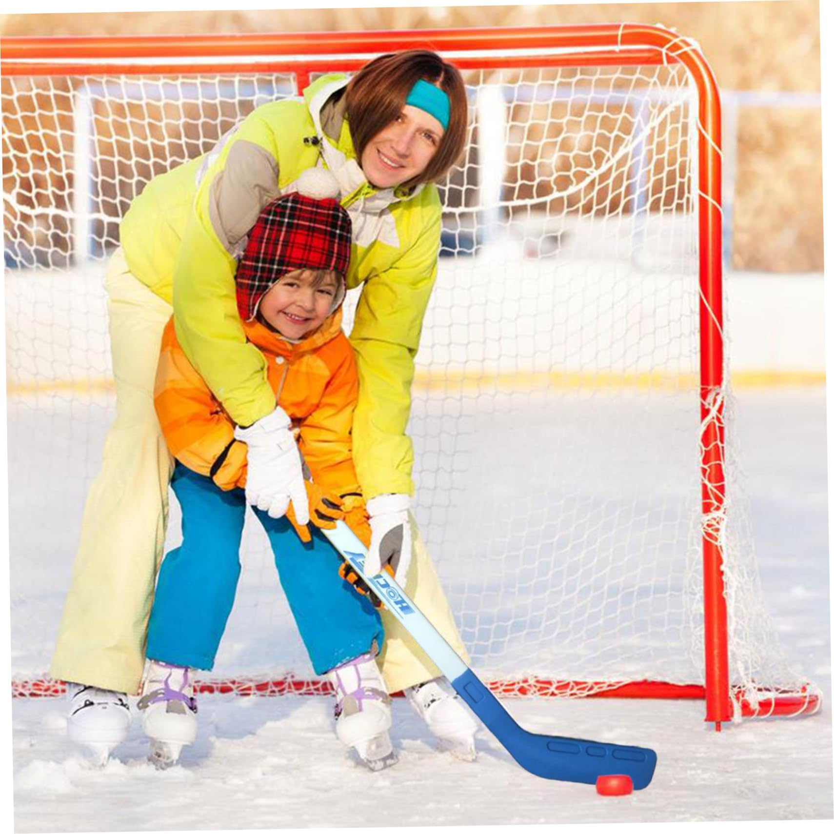 Ensemble de Hockey pour Enfants pour l'entraînement au Sol de Rue – Bâton Hockey avec 2 balles pour Enfants garçons Filles intérieur extérieur (Bleu Rouge)