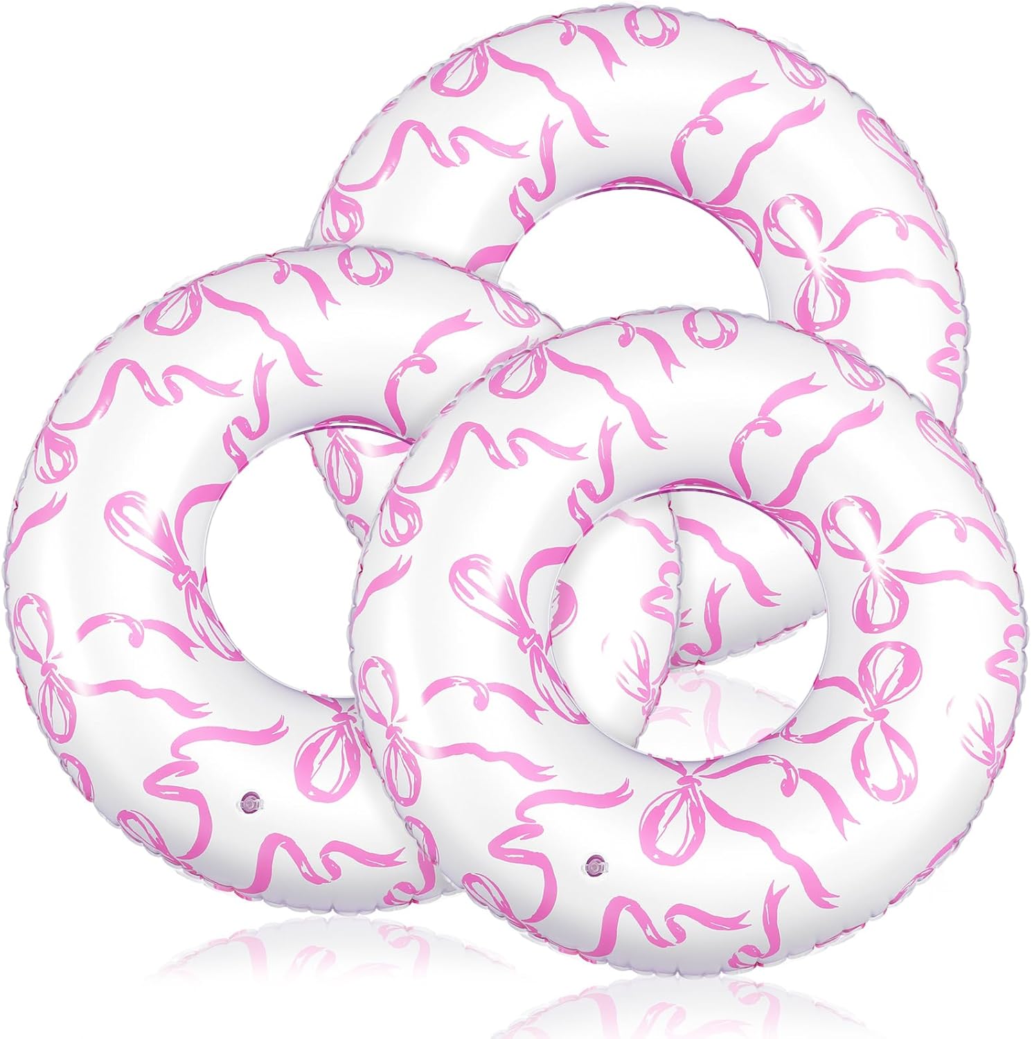 Hollowfly 3 Pcs 31.5'' Pink Bow Inflatable Pool Floats Plaything Pool Swim Tubes Rings Cute Coquette Inflation Swimming Ring Party Floaties for Summer Beach Preppy Party Supplies