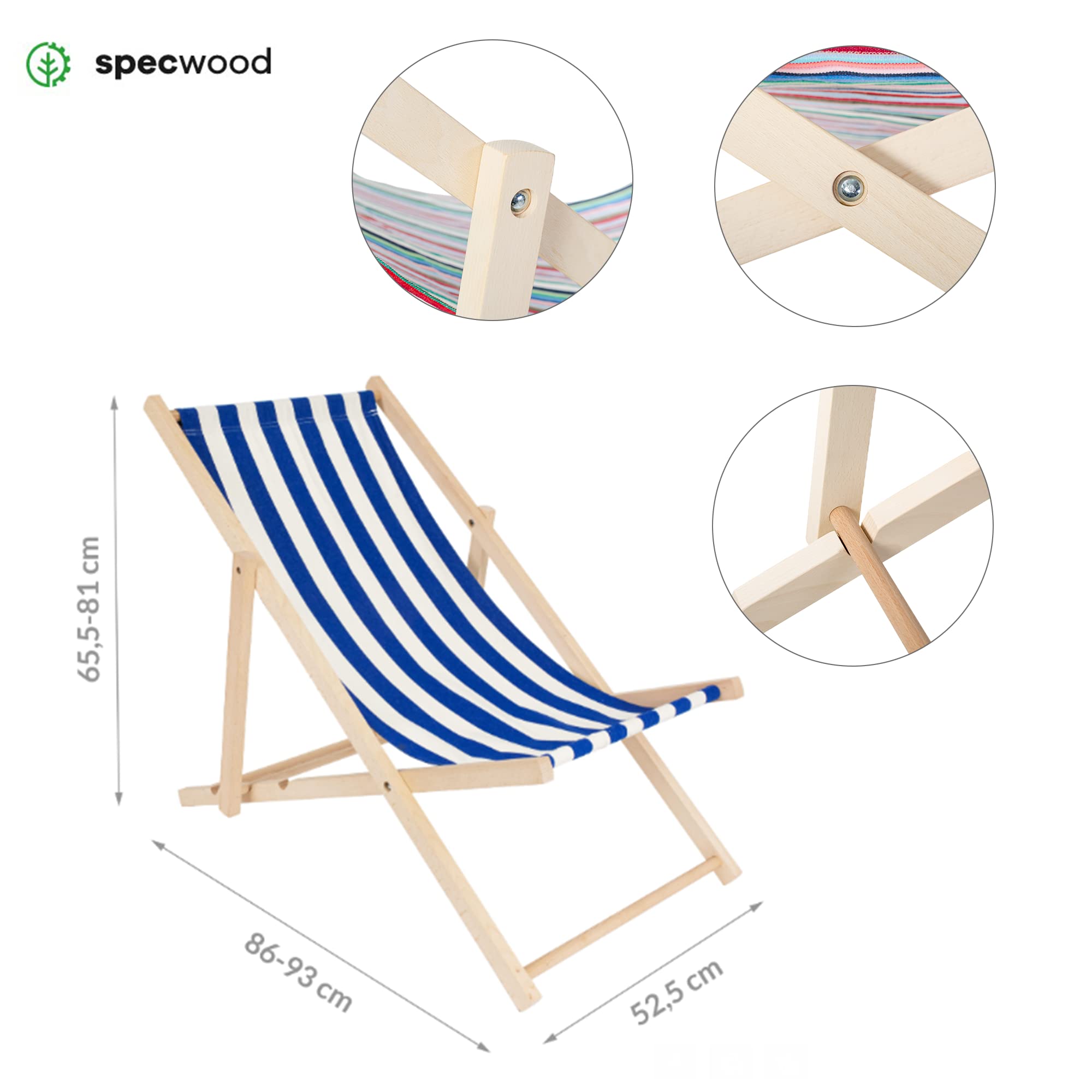 Tumbona de Madera Ajustable para Playa y Jardín Construcción Robusta y Sólida Material Práctico Fácil de Transportar 119 cm x 58 cm Color Azul Oscuro