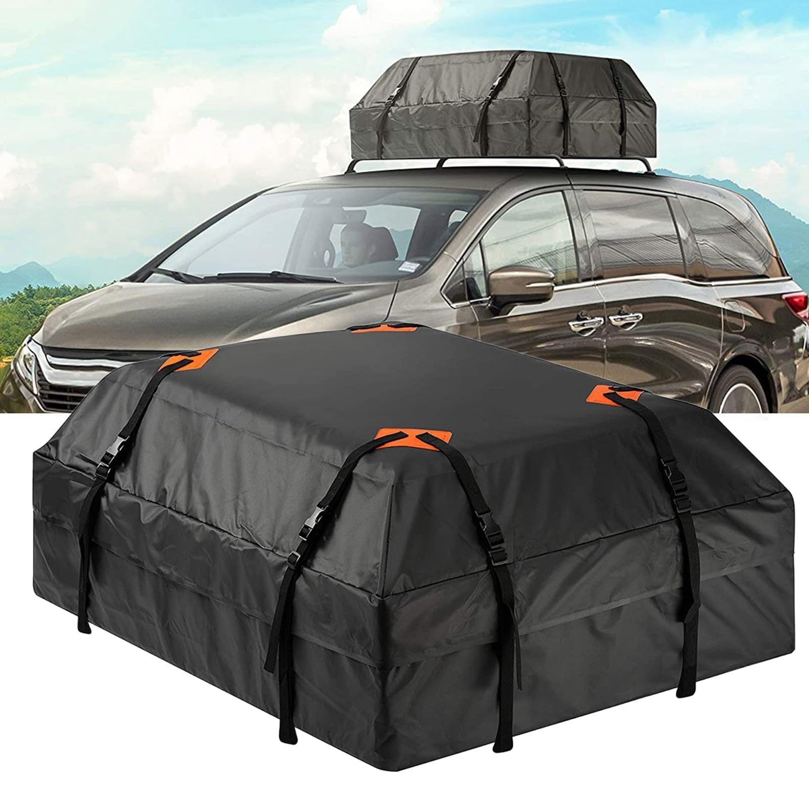 Car Roof Bag, Large Capacity Car Rooftop Cargo Carrier Bag, Heavy Duty Car Roof Luggage with Anti Slip Mat for All Cars with or Without Roof Racks Outdoor Travel Camping