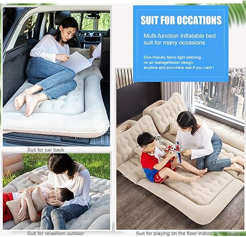 Miniatura 2 de Colchón inflable portátil de aire para automóvil, asiento trasero con bomba con 3 boquillas y almohadas para viajes autónomos al aire libre,