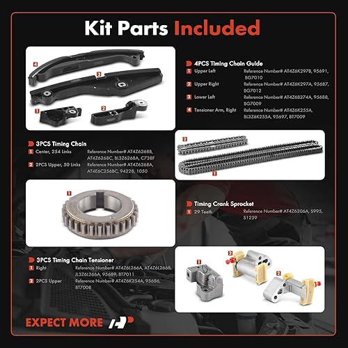 Miniatura 2 de A-Premium Kit de cadena de distribución del motor con piñón, tensor y guía compatible con Ford F-150 11-12 15-17, Explorer Mustang 11-17, Taurus