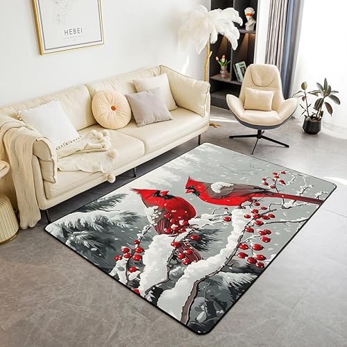 Miniatura 21 de Erosebridal Alfombra de área de Feliz Navidad para niños, cardenales rojos, alfombra de sala de estar, 3 x 5 mas, alfombra decorativa de cabaña
