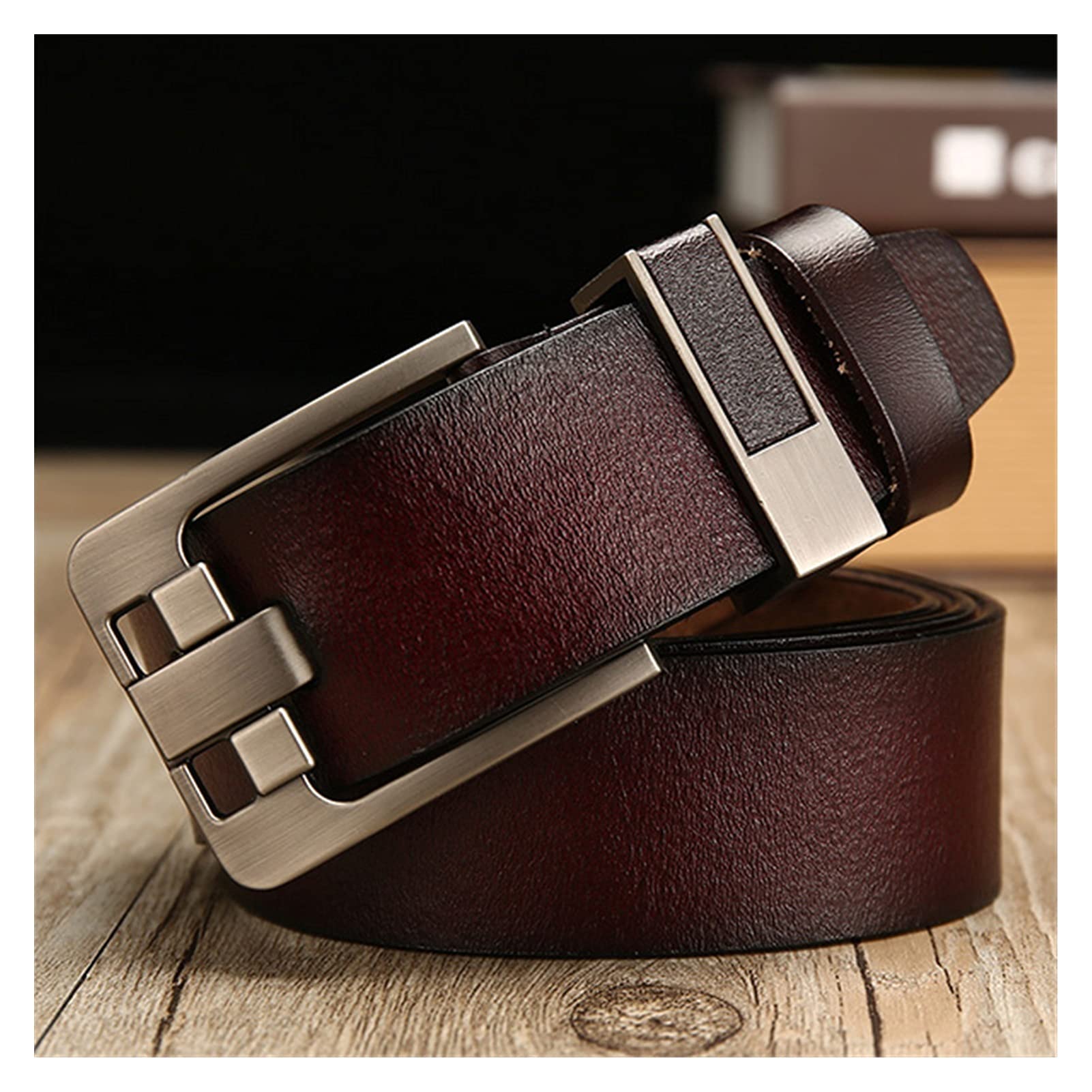Homeilteds Men's Nz329 Coffee Belt Leather Belt Pin Buckle Cow Genuine Leather Belts For 130Cm Belt Durable (Belt Length : 130, Color : )