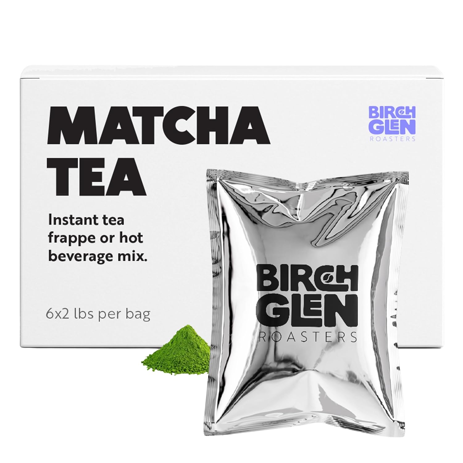 Birch Glen Roasters Matcha Tea Mix – 6-Pack Case (2 lbs per Bag) – Sweetened Matcha Powder for Teas, Frappes, and Hot Drinks – Made with Real Matcha Powder