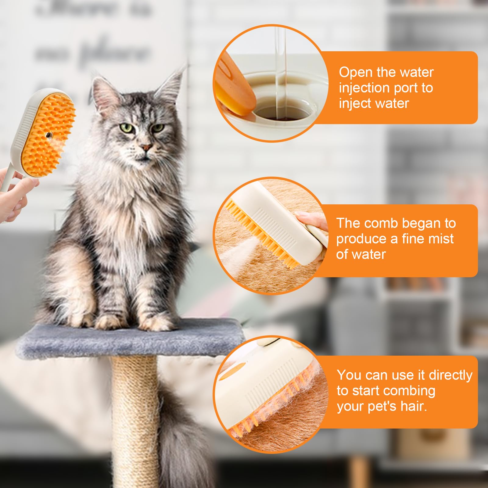 3 in 1 Steam Brush for Cats & Dogs - Multi-Purpose Pet Grooming Tool - Image 4
