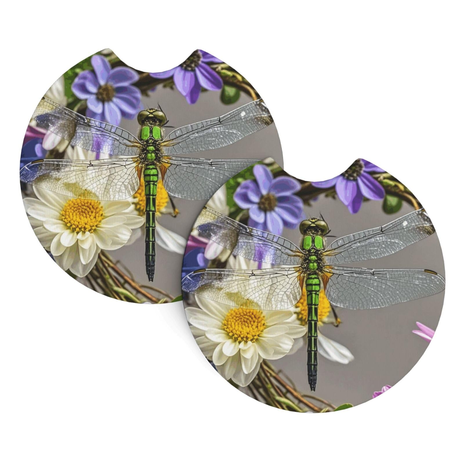 2 Pack Car Coaster for Cup Holders Image of Dragonfly in Wreath Car Cup Coaster 2.7" Neoprene Non-Slip Automotive Cup Mat Universal Auto Car Interior Accessories for Women Men Cup Pad