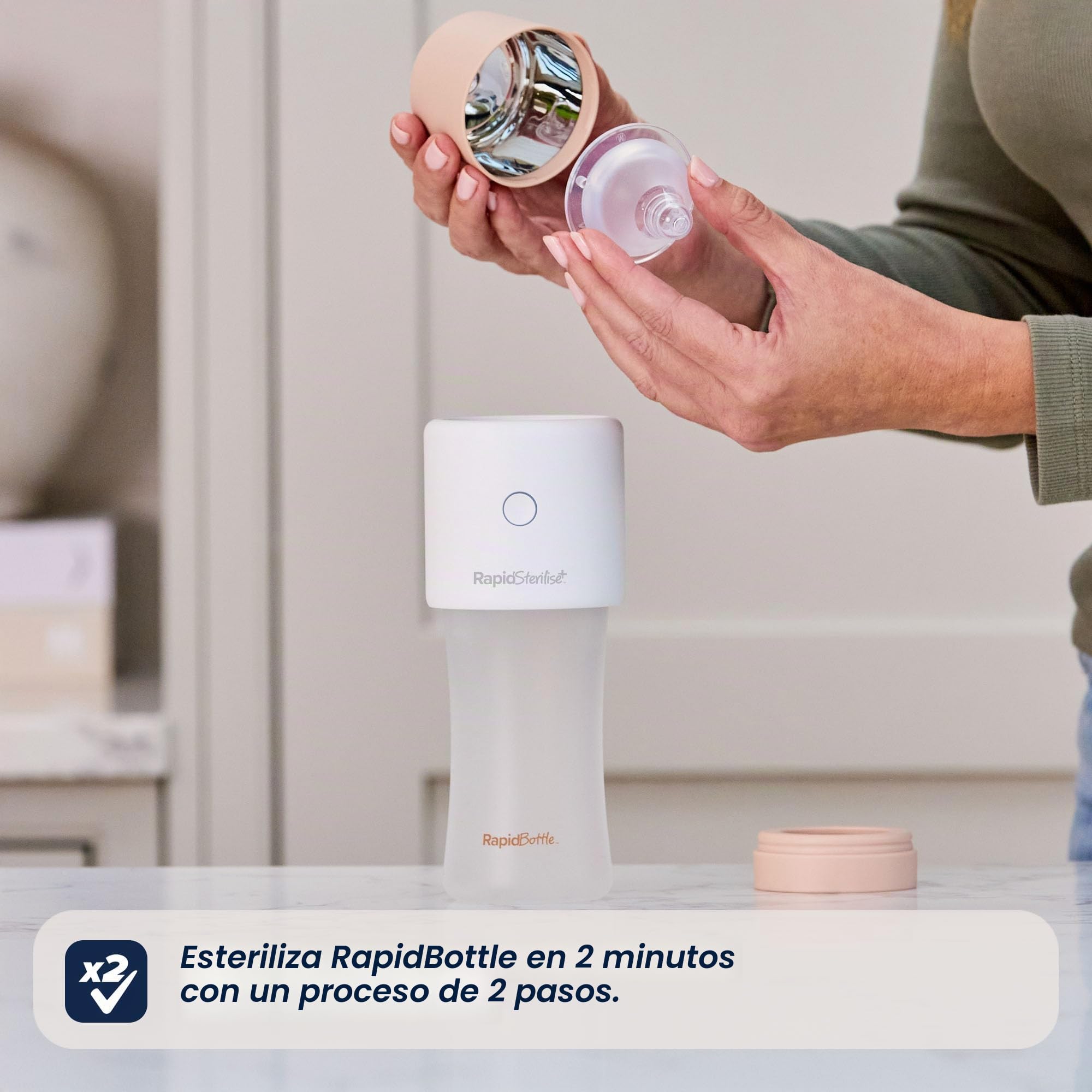 Nuby RapidSterilise+ Esterilizador UV portátil para biberones RapidBottle y RapidCool – 30 usos por carga, recargable por USB, apagado automático, elimina el 99,9% de las bacterias en 1 minuto