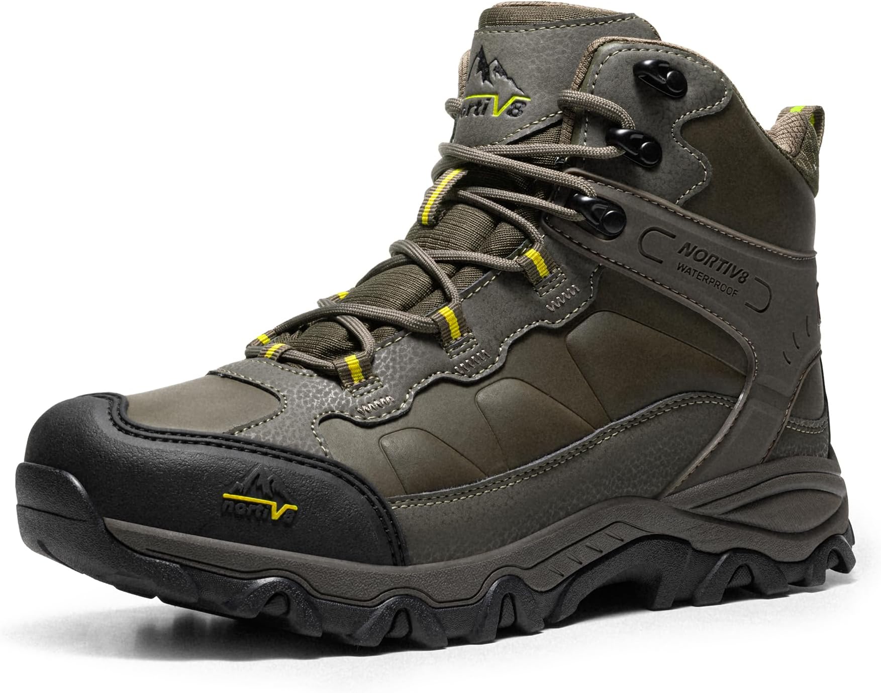 NORTIV 8 Men's Waterproof Hiking Boots Outdoor Trekking Lightweight Mountaineering Leather Shoes