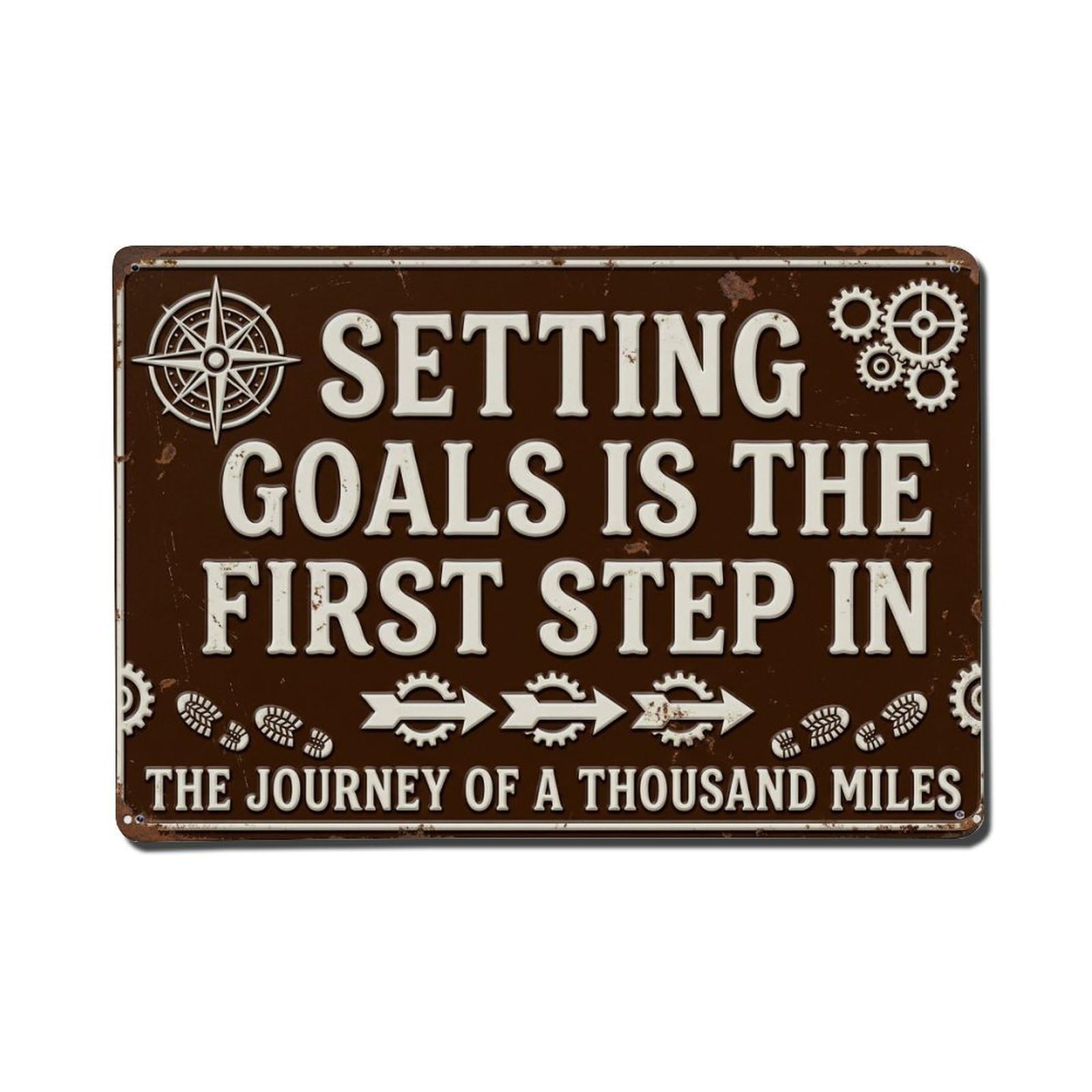 First Step Matters Mindset Retro Motivational Slogans Metal Tin Sign Plaque Wall Decor for Cafe, Club Bar, Office, Home Garden Metal Poster 8x12Inch