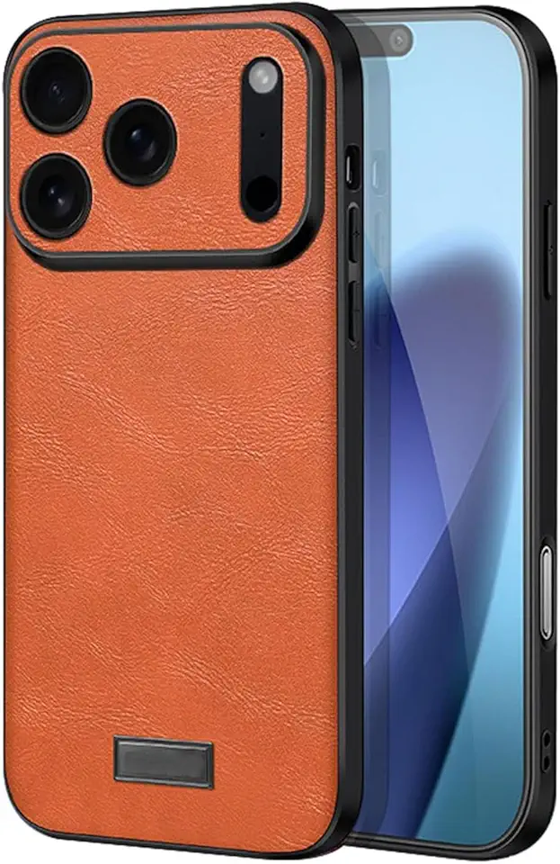 Capa para iPhone 17/17 Air/17 Pro/17 Pro Max, capa para celular com proteção total da câmera, couro PU premium macio TPU bumper fina à prova de choque (laranja, 17 Pro Max)