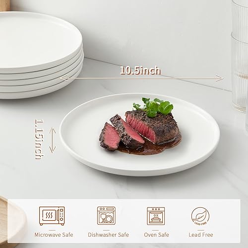 Miniatura 9 de Jassceram Juego de 6 platos llanos de 8.5 pulgadas para ensalada, postre y aperitivo, aptos para microondas, horno y lavavajillas, resistentes a los