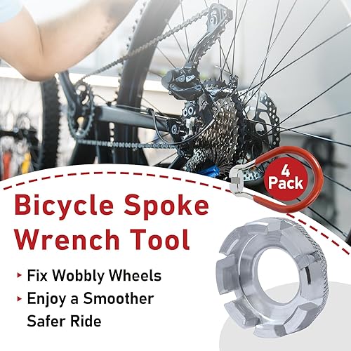 Miniatura 2 de Juego de 4 herramientas de llaves de radios de bicicleta, 8 piezas, herramienta de llave de radios profesional total para reparación de ruedas de