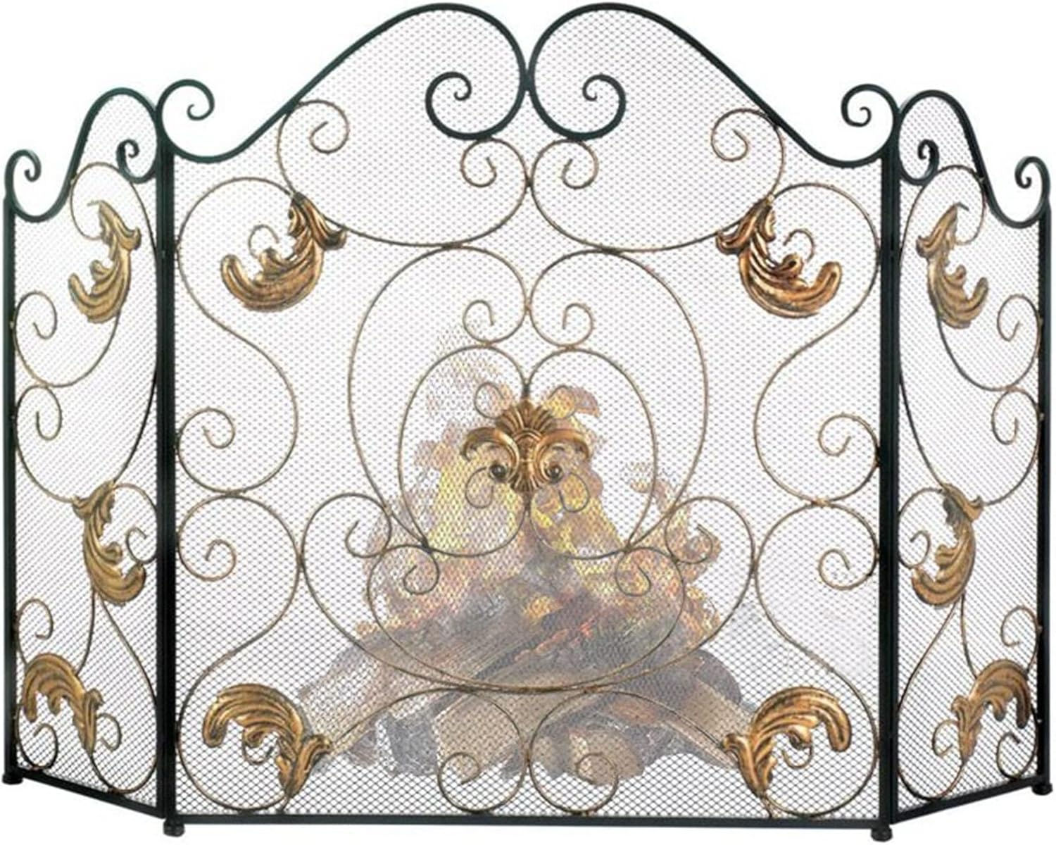 暖炉 スクリーン 折りたたみ式ファイヤープレイススタンディングゲート、ブラックとゴールドの組み合わせ、ログウッドバーナー/炉用の火傷