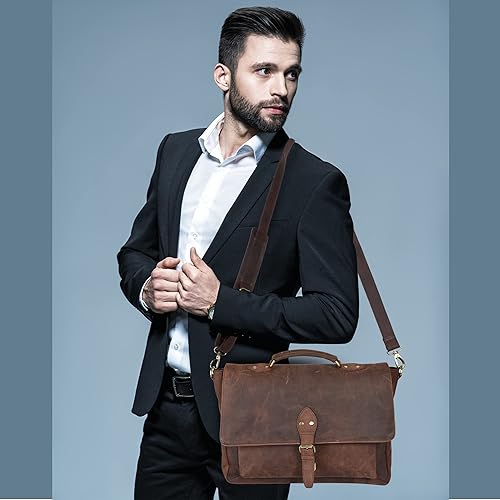 Miniatura 7 de Leather Laptop Messenger Bag Office Briefcase Travel Bag For Men And Women College Bag Office Laptop Bag Cacao