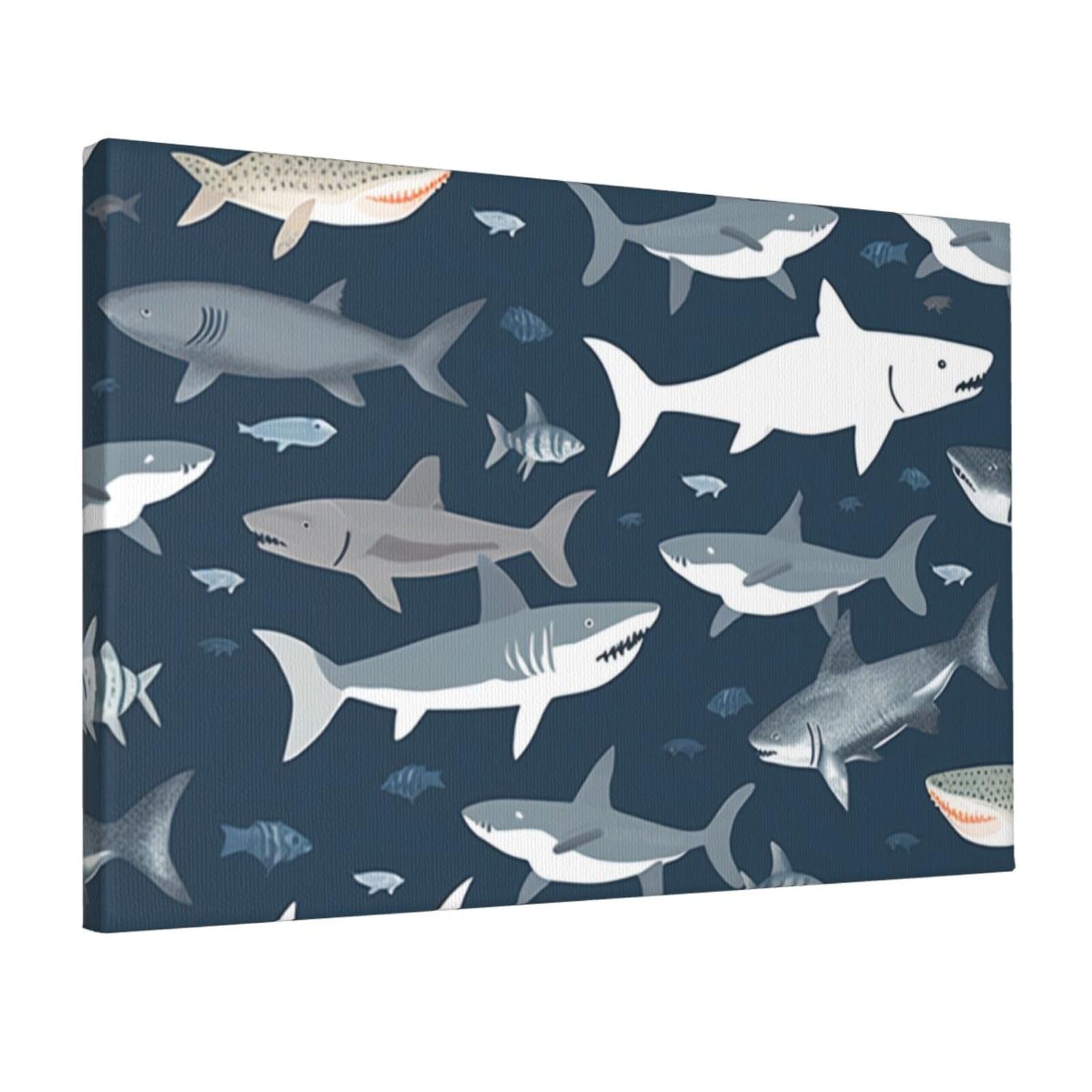 YKLJG sharks nautical Printed Wall Art Canvas Prints 45x30 CM Wooden Framed Picture Painting Artwork for Bedroom Kitchen Home Office Decor