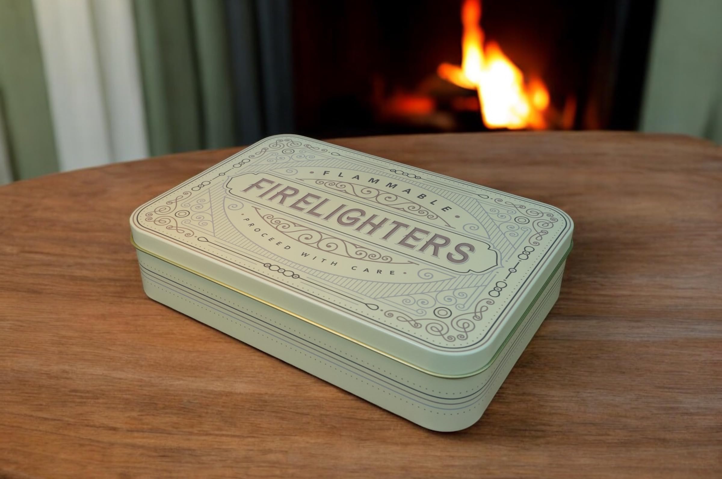 TINIT Firelighter Tin - Storage Accessory Metal Tin Natural Woodburner Fire Stove Fireplace Fireside Mens Gift Present BBQ (Cream)