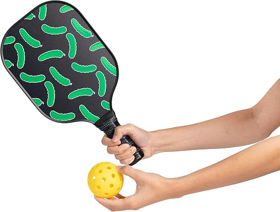 Pickleball Paddle Set of 2 with Pickle Design, USAPA Approved Carbon Fiber Paddles, 4 Balls and Carry Bag, Funny Beginner Pickleball Gift Set