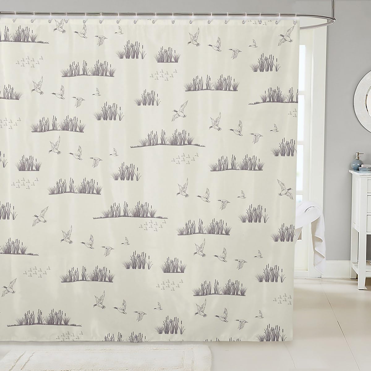 Wild Duck Shower Curtain,Sketch Beige Grey Duck Animals Bathroom Curtain for Kids Boys Men Room Decor,Hunt and Lake House Theme Waterproof Curtain