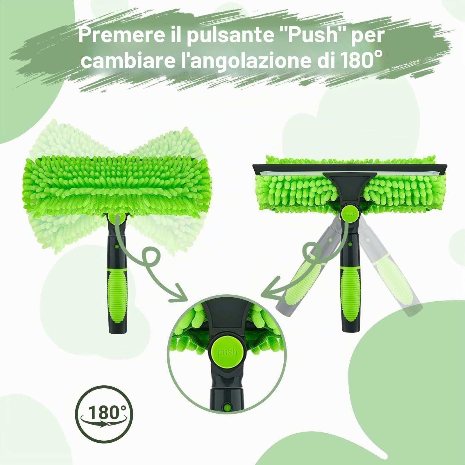 4,3 m t Lavavetri Telescopico, 2 in 1 Pulitore Vetri Finestre Lava con Tergivetro con 2 panni in microfibra Pulisci Vetri,Testa a 180° Lavavetri per Specchi Auto Vetro Finestra Alta