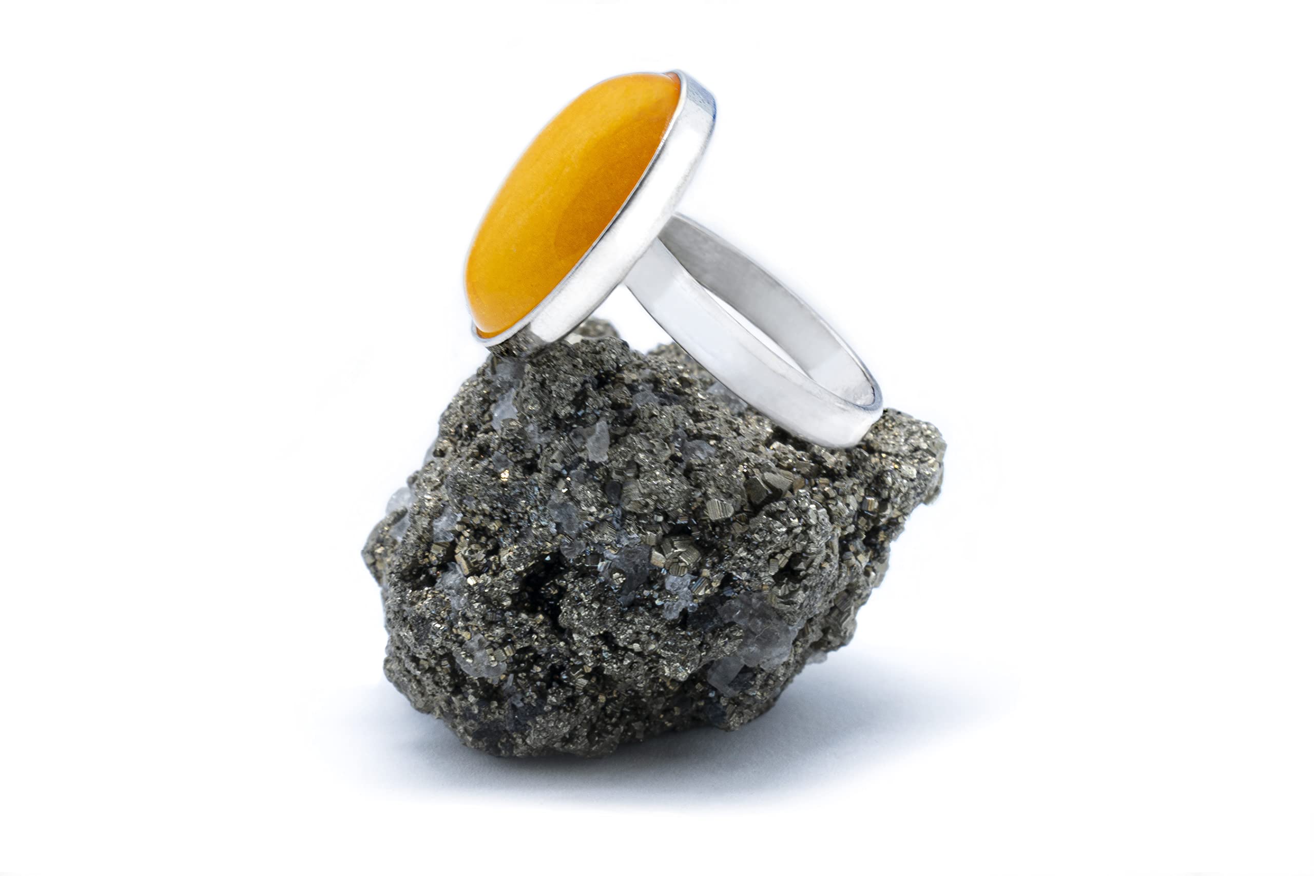 Anillo de Plata 925 con Jade Amarillo (Piedra Natural) 18x13mm - Disponible Anillo Ajustable y Fijo, Tamaño de XS a XXXL, para Hombre, para Mujer - Caja Regalo Gratis