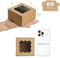 Vista 2 de LotFancy 60 cajas de panadería marrones con ventana, 4 x 4 x 2.5 pulgadas, cajas pequeñas para galletas, mini cajas de golosinas para mini pasteles