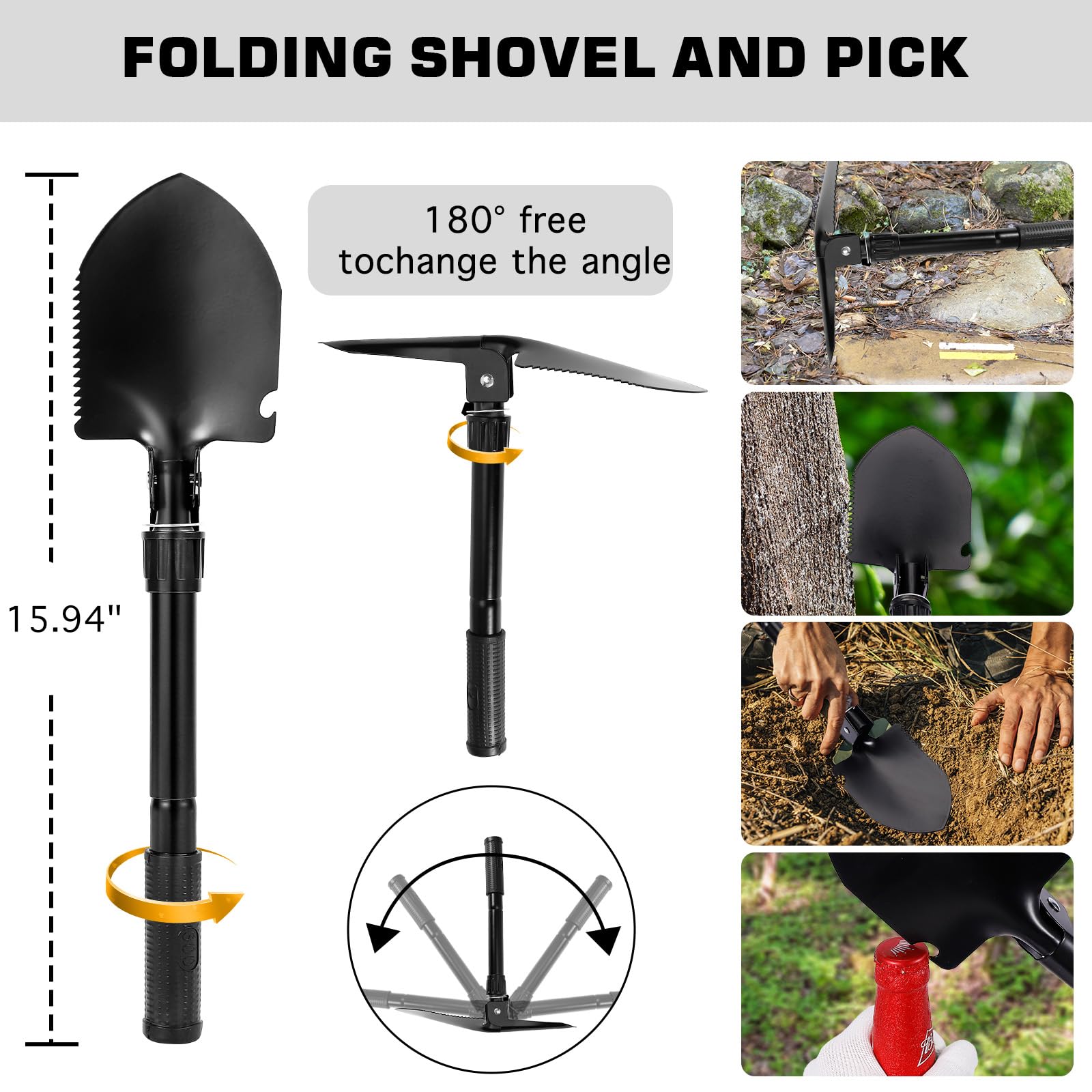Kit de herramientas de púas de roca geólogo de 26 onzas, pala plegable multiherramienta de 12 pulgadas, pulsera de supervivencia, gafas de seguridad, guantes de lupa para perseguir, minería de oro