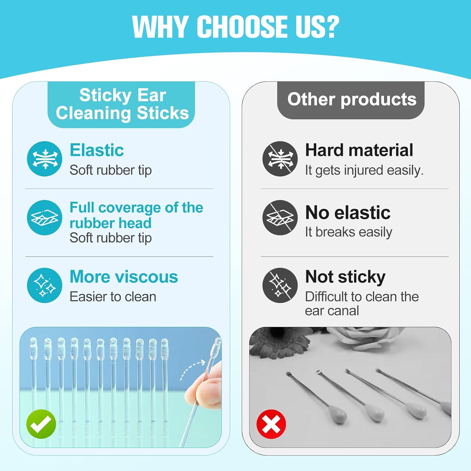 Sticky Ear Cleaning Stick, Reusable Ear Cleaning Tools,Soft Spiral Head Adhesive Ear Pick for Safe Ear Cleaning, Gentle Adhesive Ear Pick for Ear Wax Cleaning for All Ages