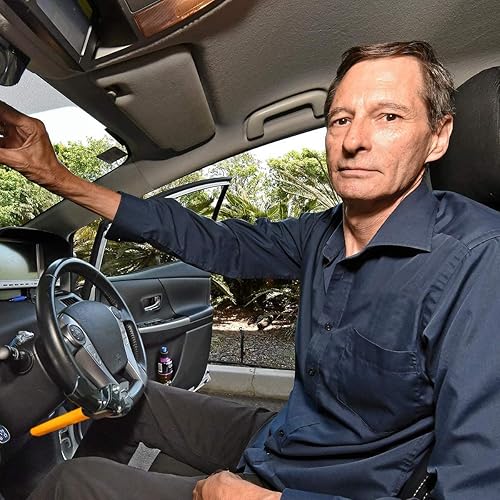 Miniatura 7 de VaygWay Cerradura universal para volante de automóvil, llave de cilindro antirrobo de bloqueo de rueda de automóvil, cerradura giratoria antirrobo