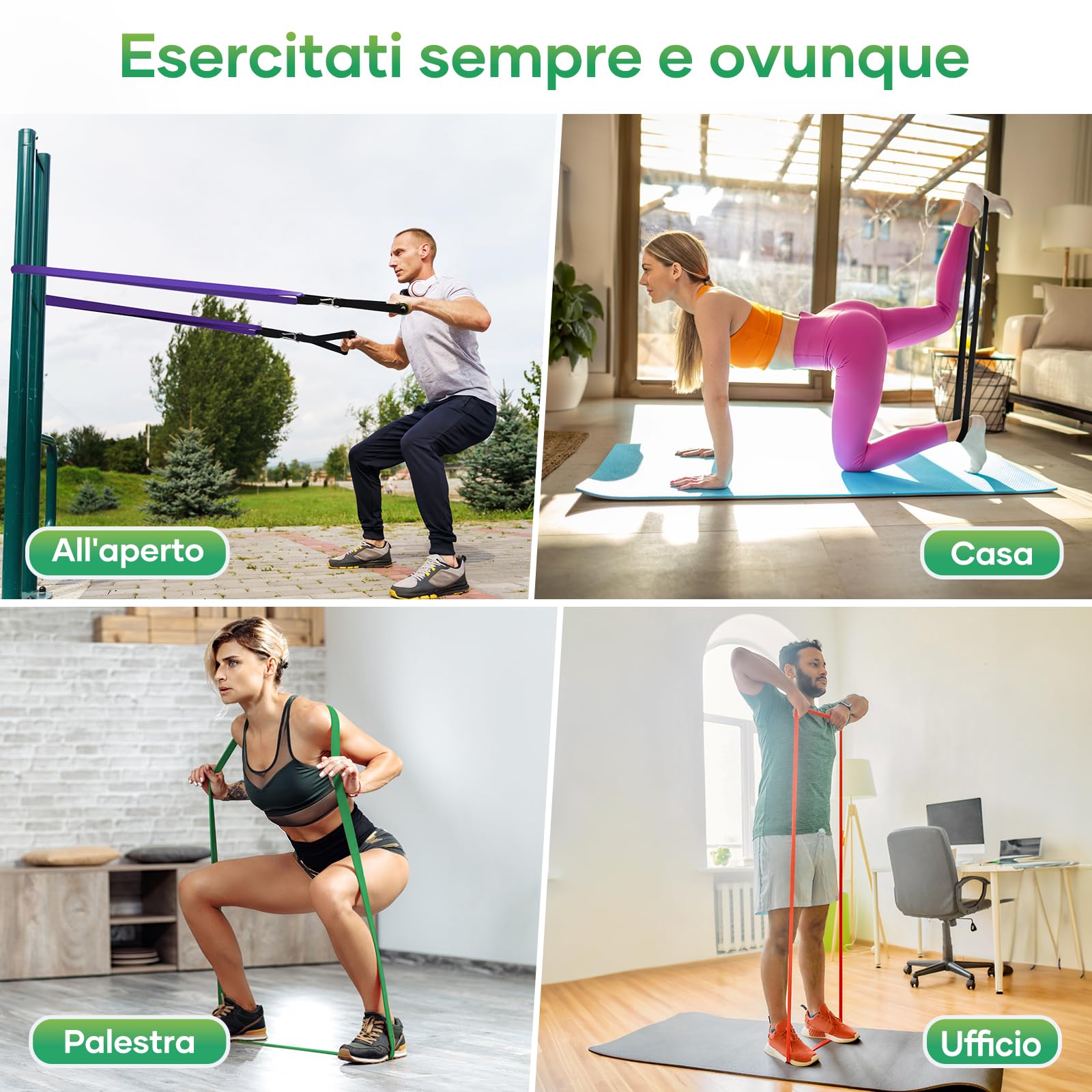 Fokky 5 Livelli di Resistenza Elastici Fitness, 5-125LBS Elastico Palestra con Ancoraggio Porta e Maniglie, Fascia Elastica Fitness per Allenamento, Stretching, Trazioni, Allenamento di Forza