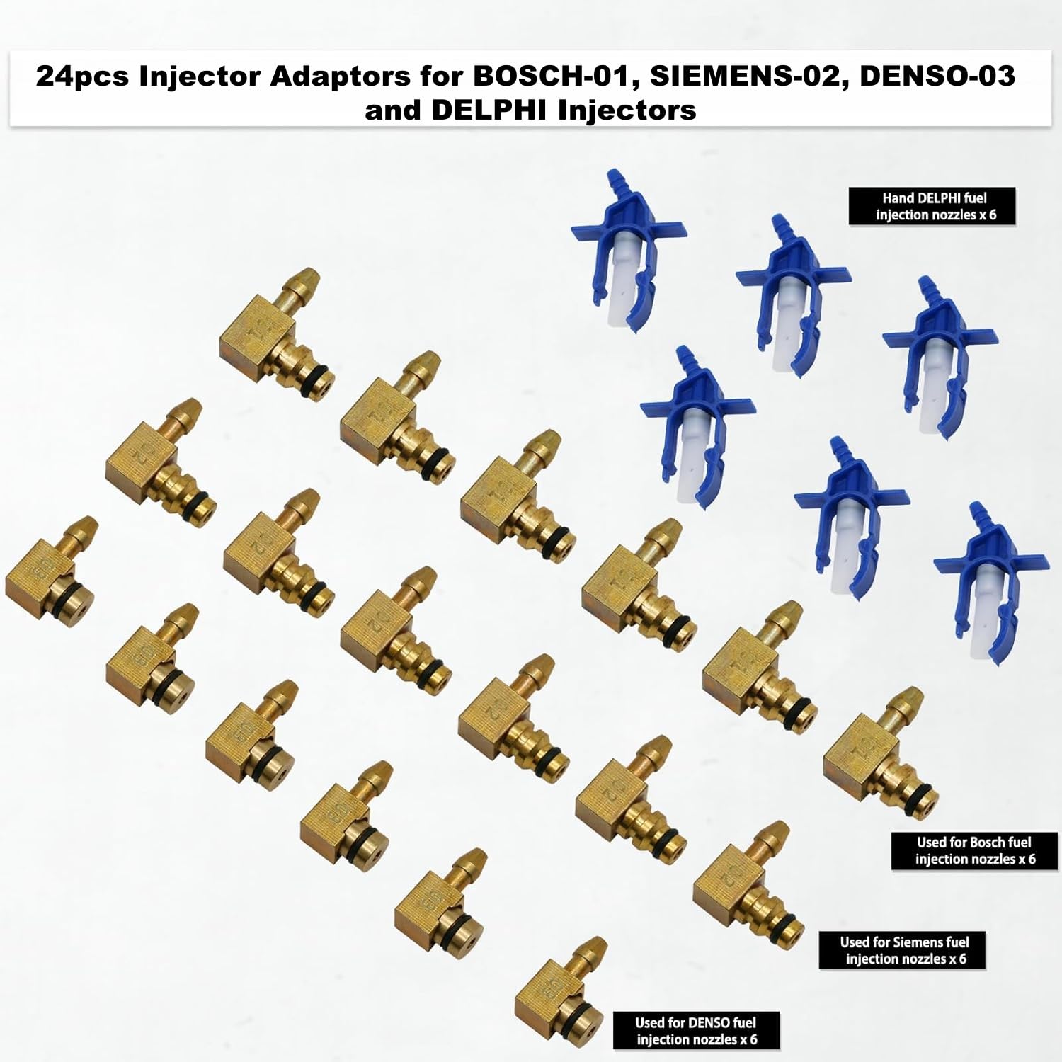 Kit di test per iniettori diesel a 6 cilindri, con tester di perdita su Common Rail e 24 adattatori, misuratore di portata del carburante per BOSCH/per SIEMENS/per DENSO/per DELPHI, rileva
