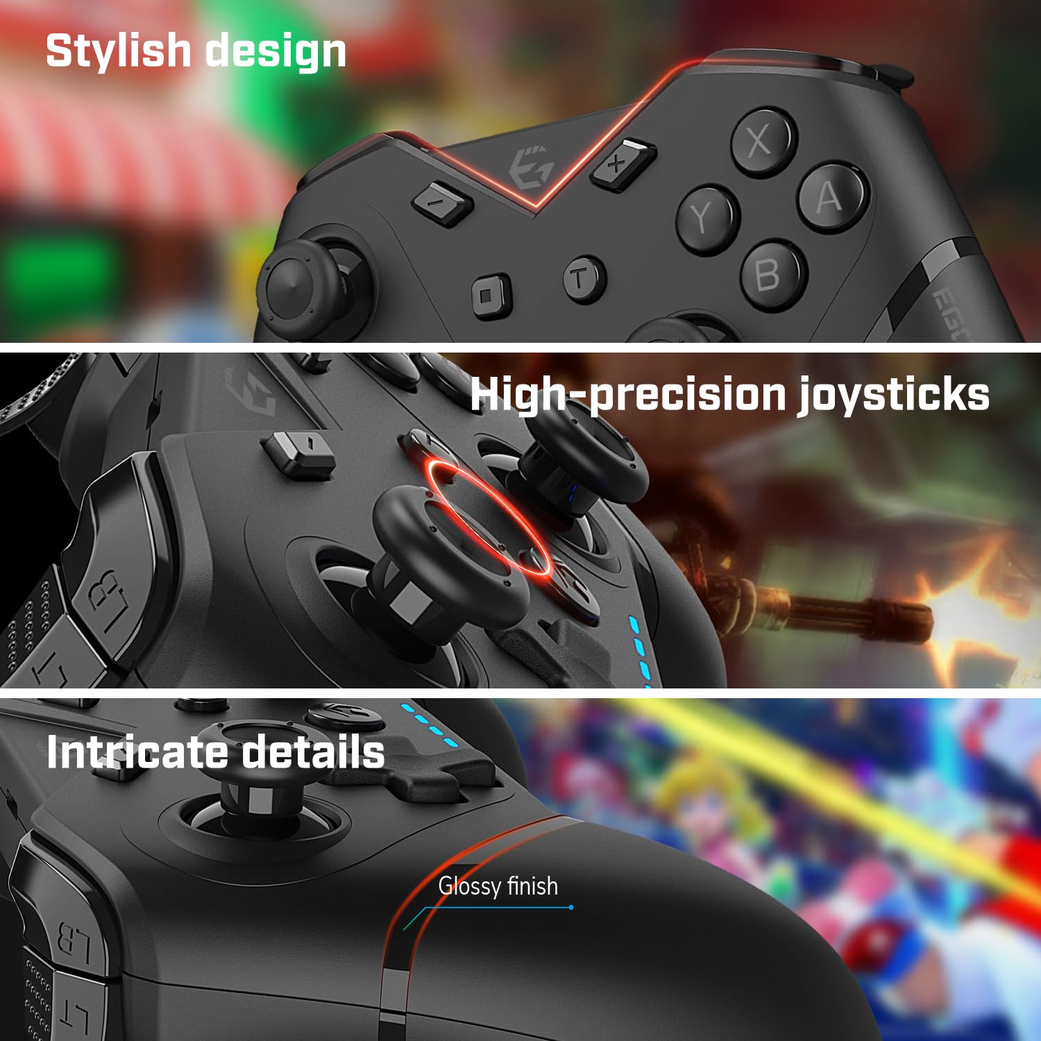 EgoGear - Mando inalámbrico SC20 Negro para Nintendo Switch, Switch OLED, PS3 y PC - Indicador de carga y número de jugador - Diseño ergonómico - 550mAh