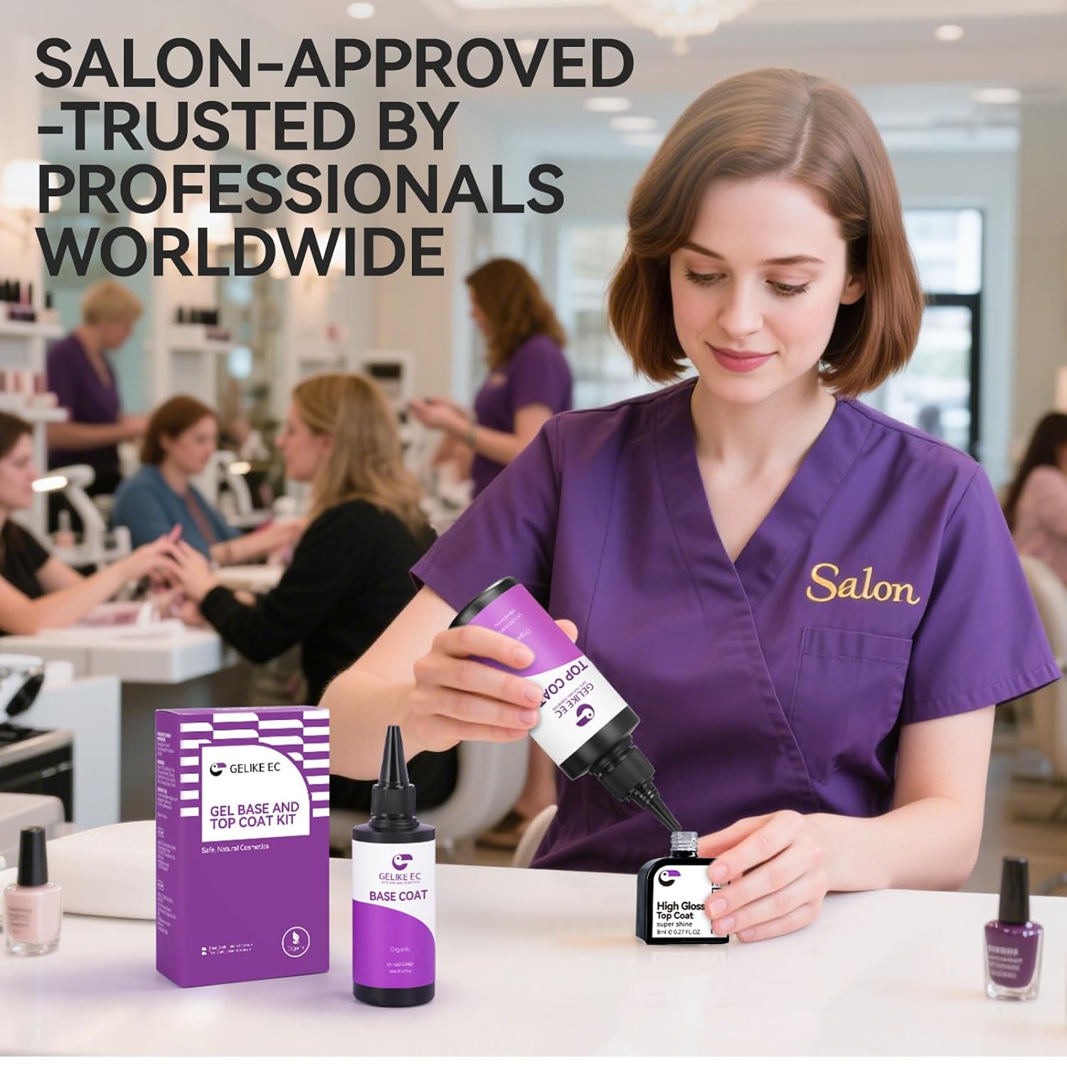 gelike ec Base Gel Top Coat Set: 2x100ml Hema Free Great Value Refill for Nail Techs Manicure Salon Store Compatible with All Gel Nail Polish & Acrylic Nails