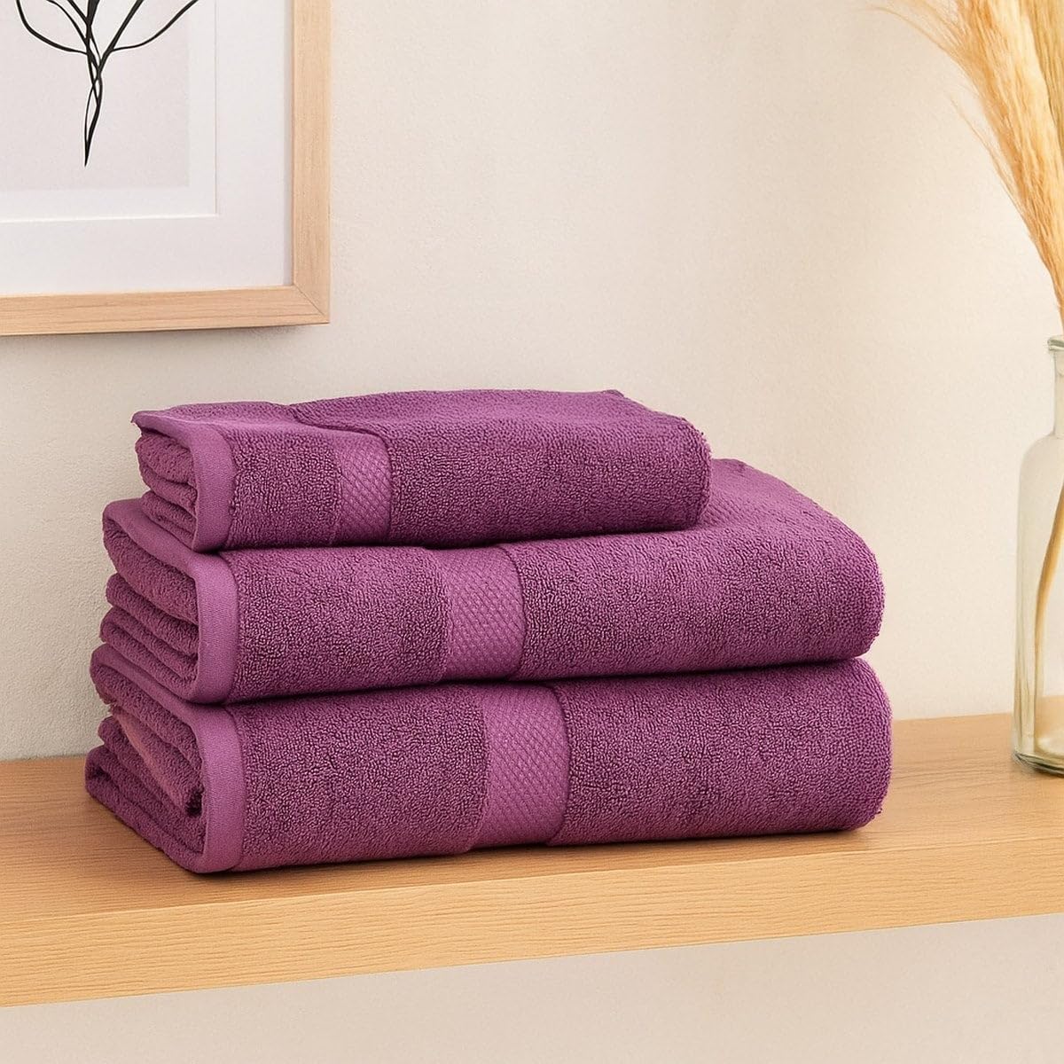 Juego de 6 Toallas Ducha Grandes Color Violeta 100% algodón 150x100 cm | Tejido suave de gran gramaje con alta absorción. Aptas para lavadora, de uso diario.