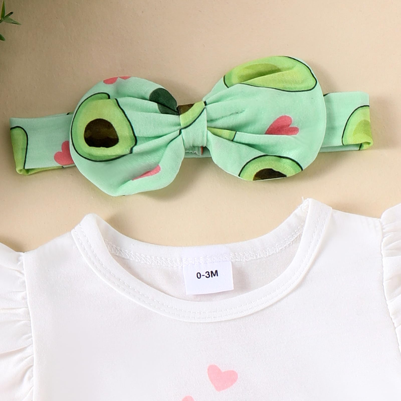 Ynibbim 0-24 Months Infant Baby Girls Summer Clothes Newborn Shorts Set Letters Print Tops & Peach Print Shorts 3Pcs Outfits (I - Avocado Green, 9-12 Months)