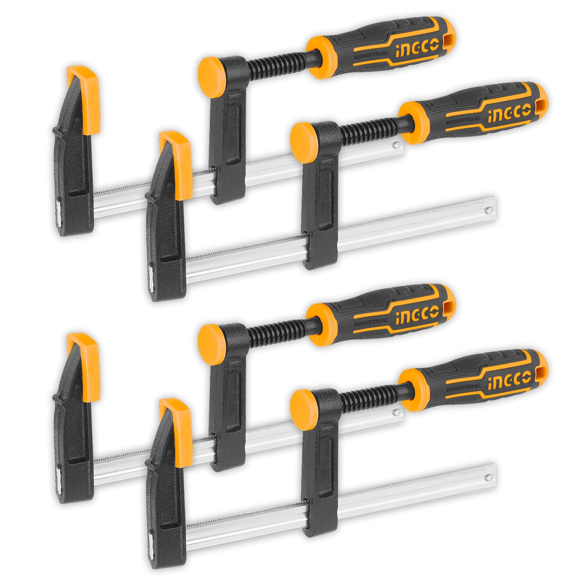 See full amazon price history chart for INGCO F Clamps (50x150mm), 4 pcs F Clamp set with Rubberized Handle and Surface Protection PVC Cover for Better Grip Metal F Clamps for Woodworking Glass and Welding Works INGCO F Clamps (50x150mm), 4 pcs F Clamp set with Rubberized Handle and Surface Protection PVC Cover for Better Grip Metal F Clamps for Woodworking Glass and Welding Works (B0D4TDSV3G) Amazon Price History, Amazon Price Tracker